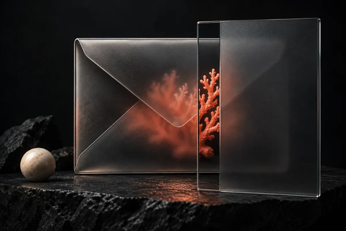 A smoked-glass envelope and a panel revealing only a small part of its contents.
