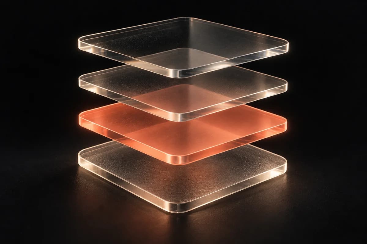 Four separate translucent layers, with one highlighted in coral.